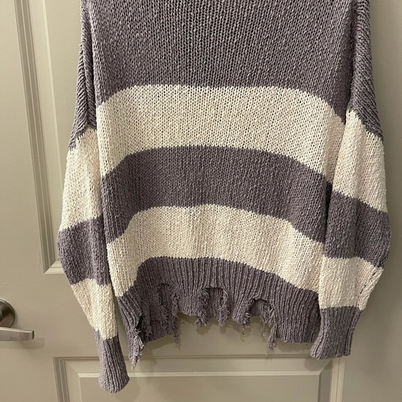 Fab'rik Striped Distressed Sweater Grey & Cream Size O/S - Picture 7 of 10